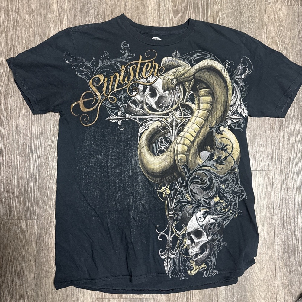 Vintage Skull Shirt Mens L Black Dragons Y2K Grunge Emo Cyber Punk Goth Tee